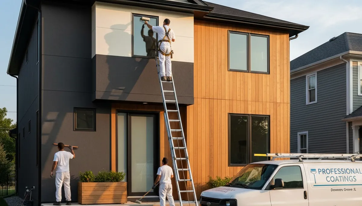 Professional house painters working on exterior home in Naperville IL