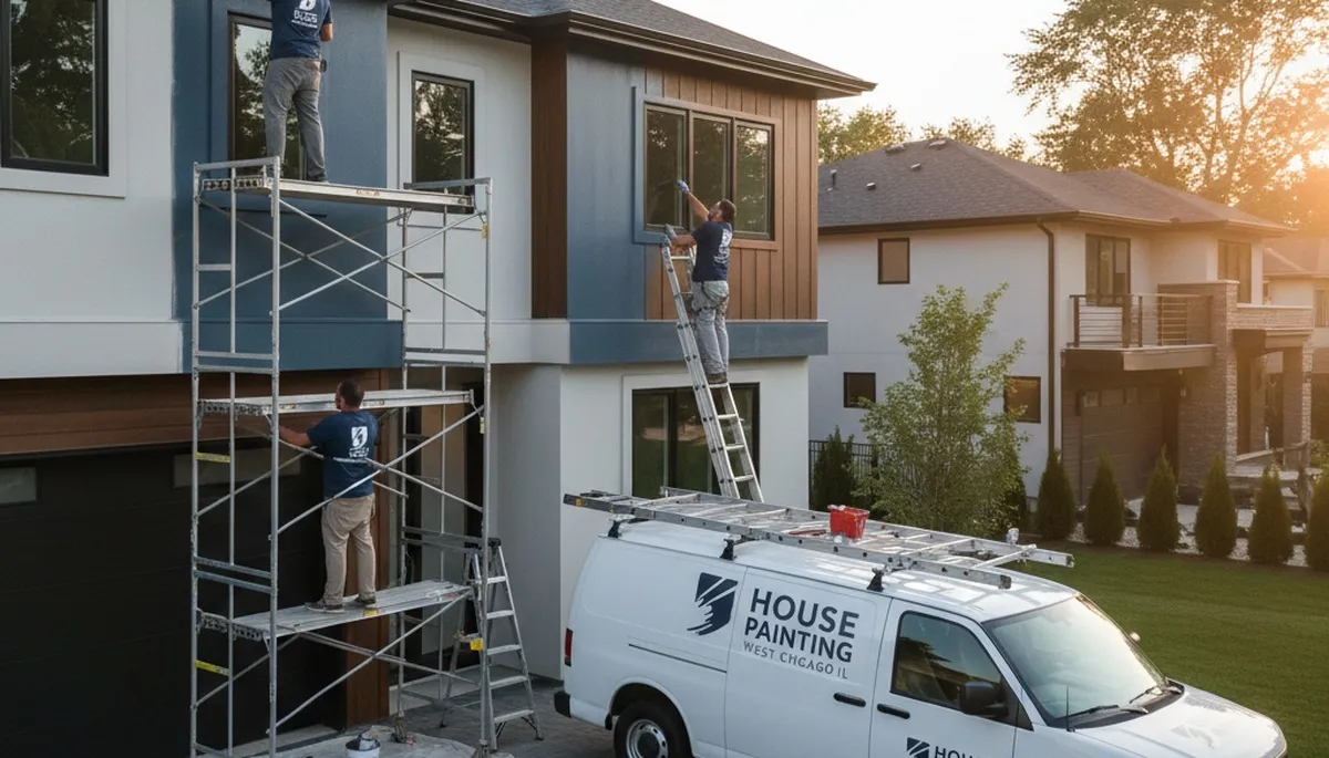 Professional house painters working on exterior home in Naperville IL