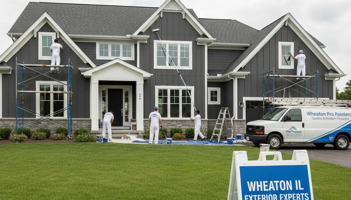 Professional house painters in Naperville IL applying fresh exterior paint to a suburban home