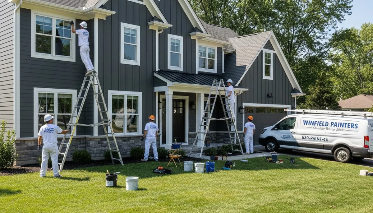 Professional house painters working on home exterior in Naperville IL