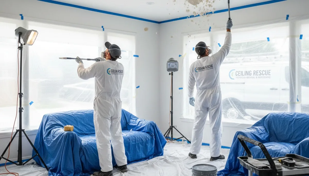 Professional popcorn ceiling removal in Naperville IL home for smooth modern ceiling finish