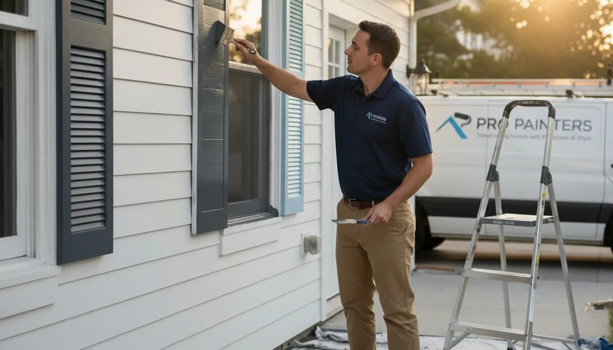 Professional shutter painting and restoration on a Naperville IL home exterior by local house painters