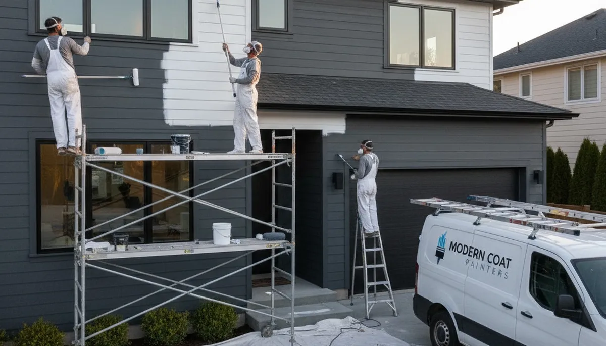 Professional siding painting on a Naperville IL home by expert local house painters