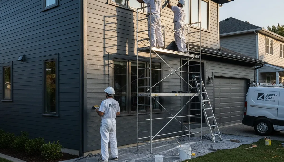 Professional siding painting on a Naperville IL home by expert exterior house painters