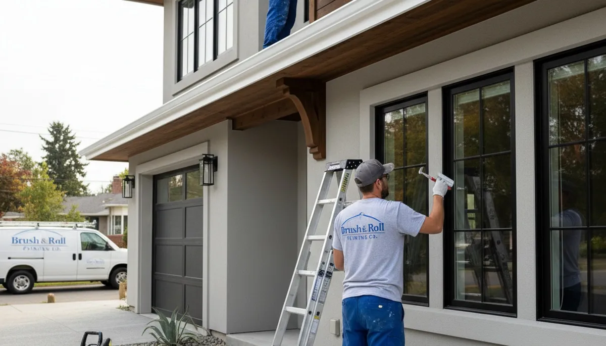 Professional trim and fascia painting on suburban home exterior in Naperville, IL